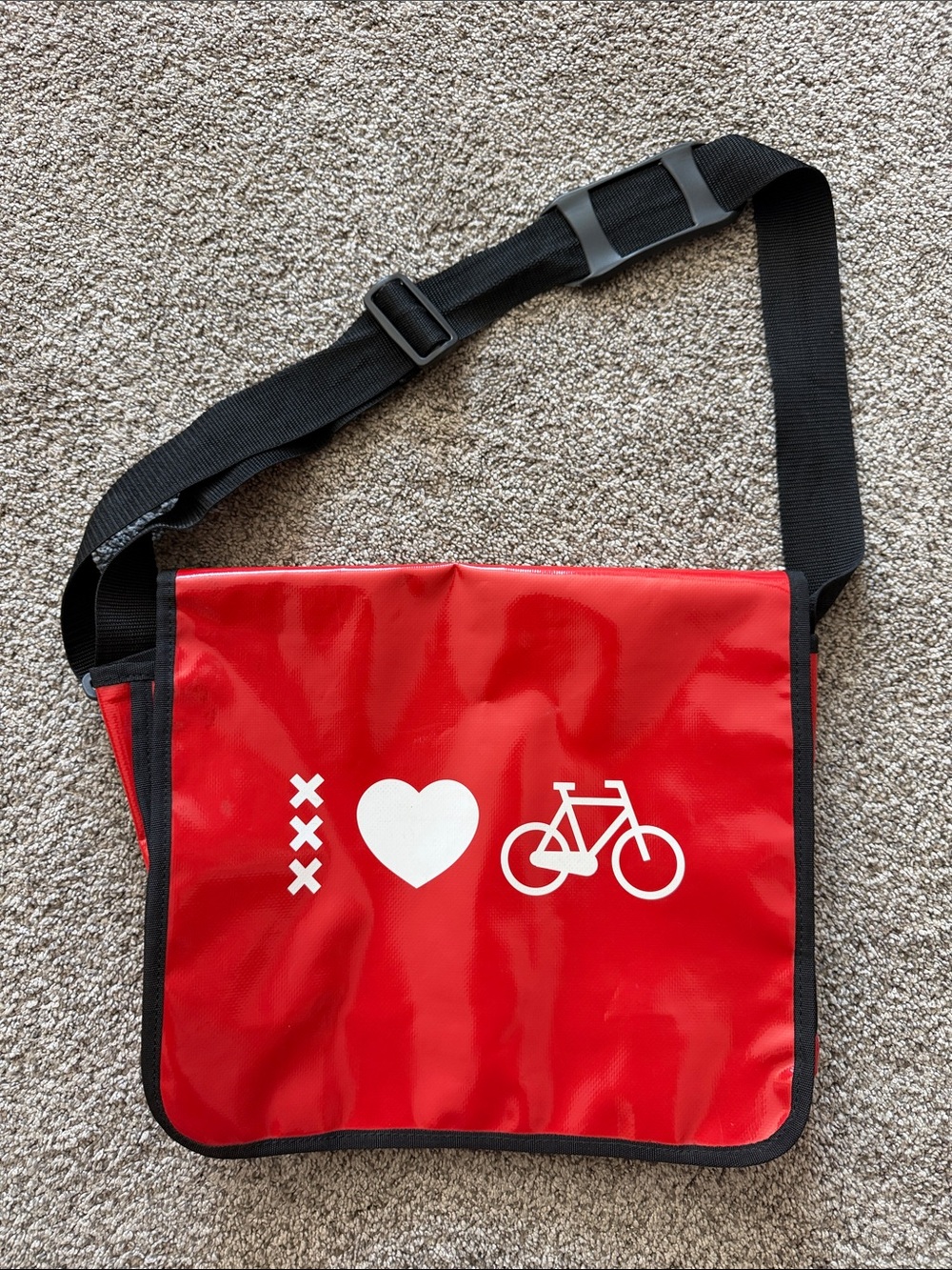Red Bike Messenger Bag with Heart Graphic